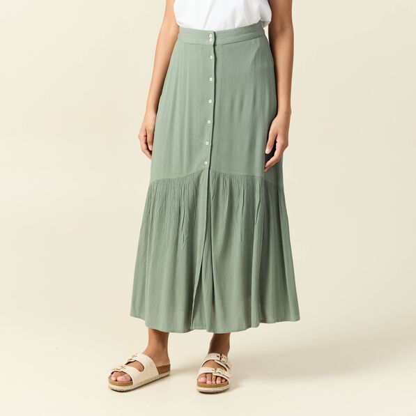 Jupe longue évasée vert kaki femme