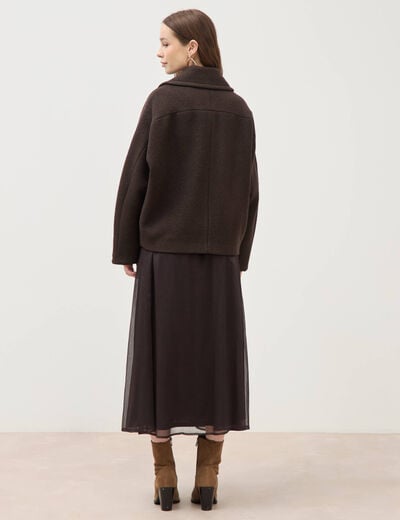 Manteau oversize court col tailleur marron fonc&eacute; femme