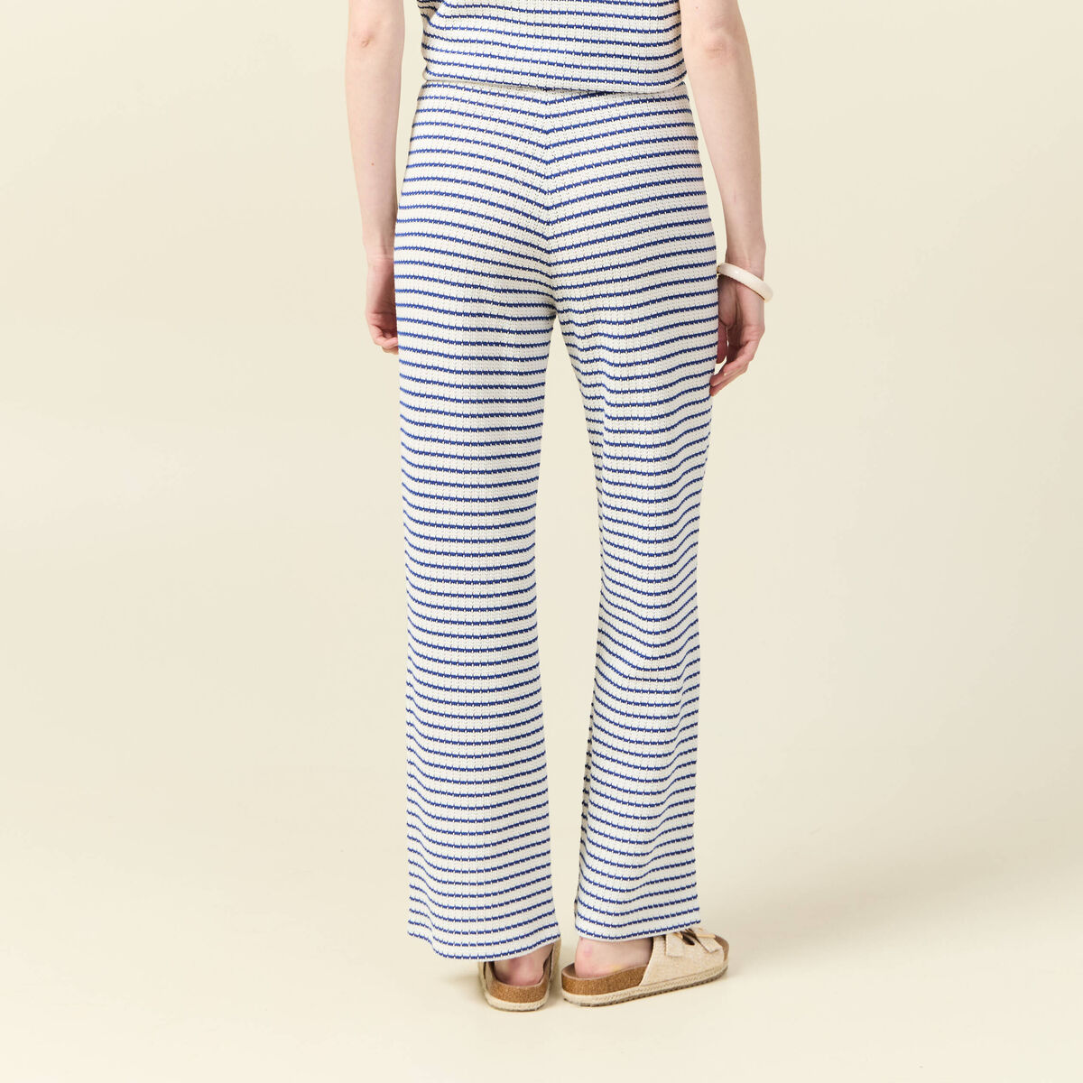 Pantalon large en maille ecru femme