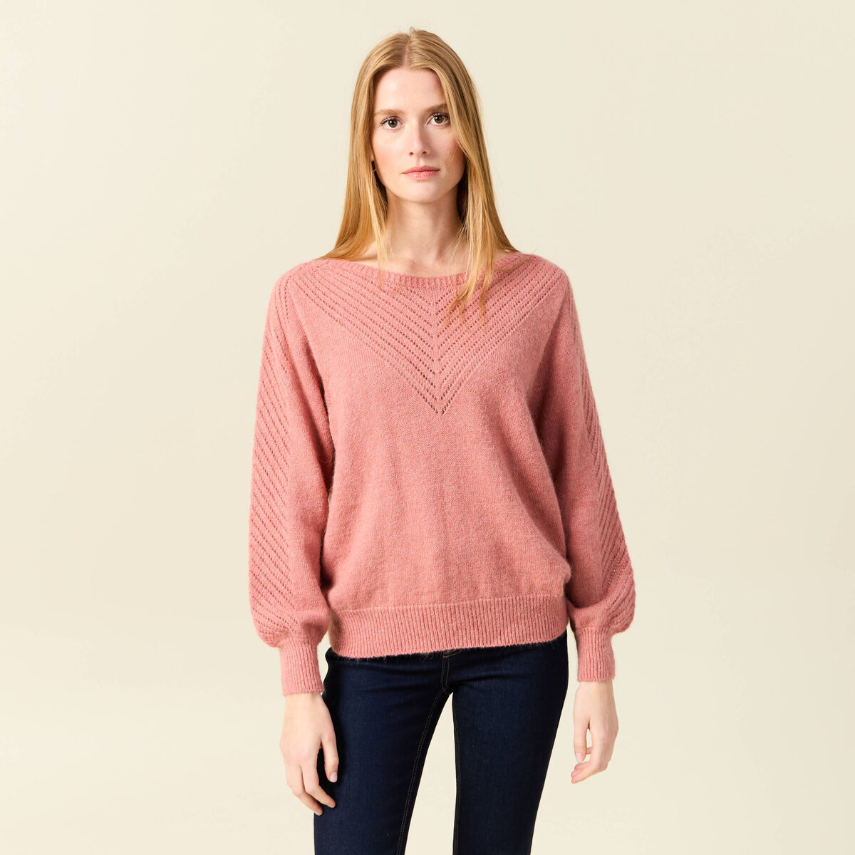 Pull manches longues fabriqu&eacute; en France rose pastel femme