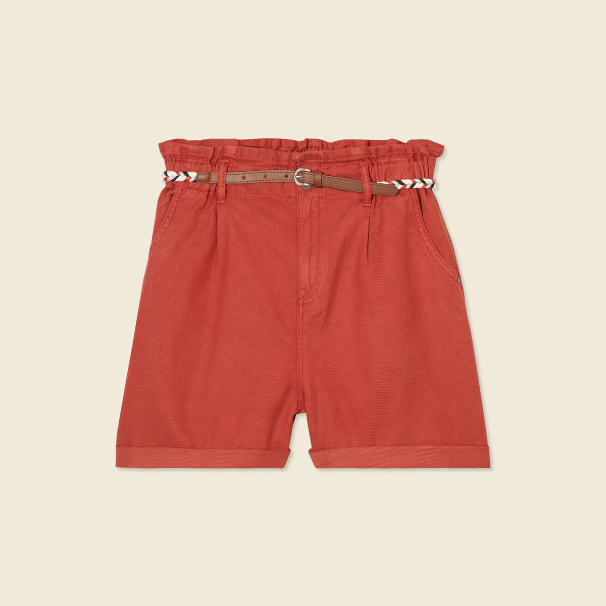 Short paperbag ceinturé rouge foncé femme