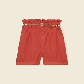 Short paperbag ceinturé rouge foncé femme