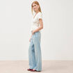 Blouse cintr&eacute;e col v manches courtes ecru femme