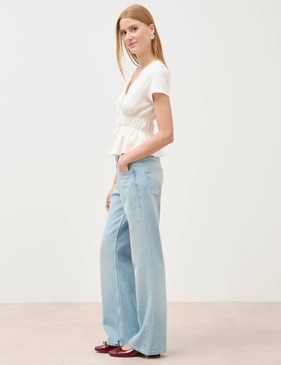 Blouse cintr&eacute;e col v manches courtes ecru femme
