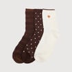 Lot de 3 paires chaussettes hautes marron fonc&eacute; femme