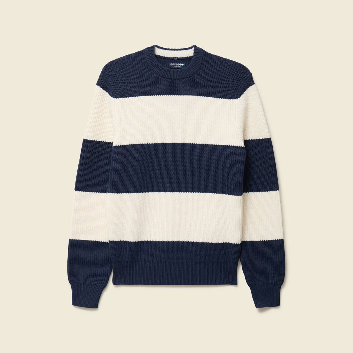 Pull fin ray&eacute; manches longues col rond bleu marine homme