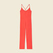 Combinaison pantalon bretelles rouge corail femme