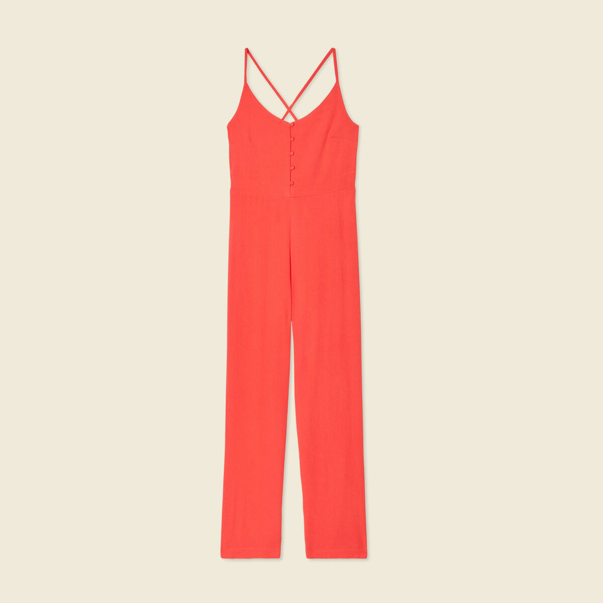 Combinaison pantalon bretelles rouge corail femme