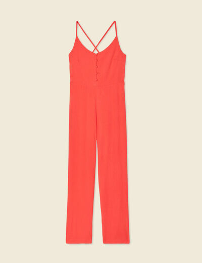 Combinaison pantalon bretelles rouge corail femme