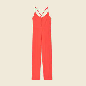 combinaison pantalon bretelles rouge corail femme Combinaison pantalon bretelles rouge corail femme