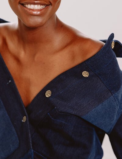 Veste droite en jeans manches longues denim stone femme