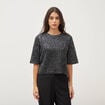 Pull manches courtes col rond brillant noir femme