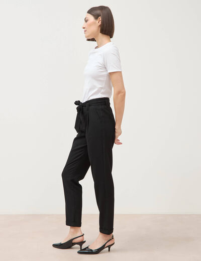 Pantalon paperbag noir femme