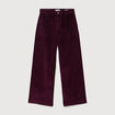 Pantalon large taille haute en velours prune femme