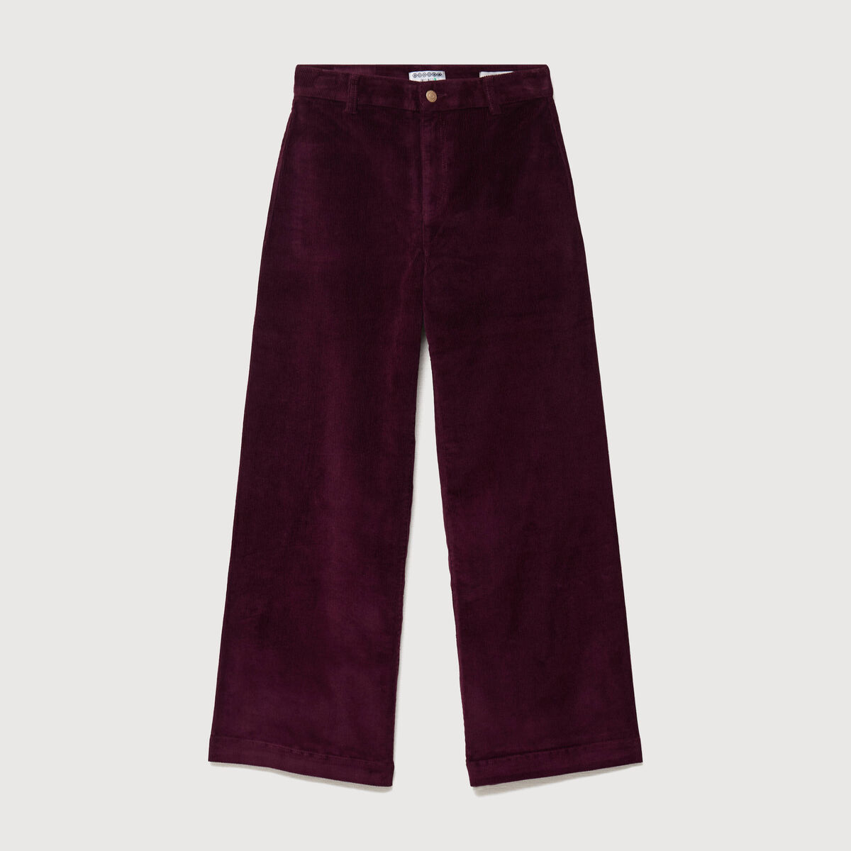 Pantalon large taille haute en velours prune femme