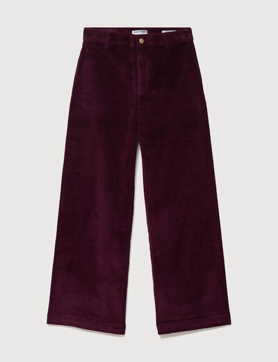 Pantalon large taille haute en velours prune femme