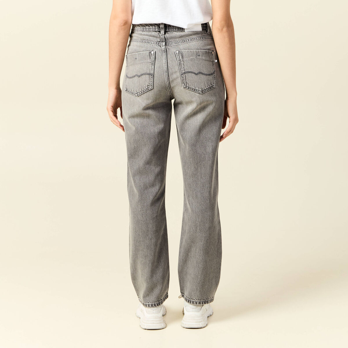 Jeans straight taille haute 7/8&egrave;me denim gris clair femme