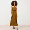 Robe satin&eacute;e col montant sans manches vert olive femme