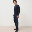 Pull manches longues col rond bleu marine homme