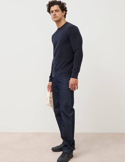 Pull manches longues col rond bleu marine homme