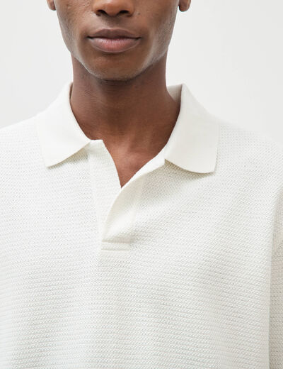 Polo manches courtes col cubain ecru homme
