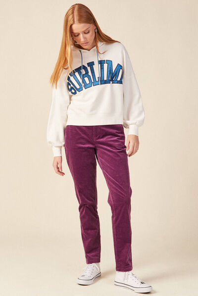 Pantalon chino velours côtelé violet femme