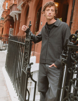 Veste oversize courte col classique gris fonc&eacute; homme