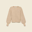 Pull manches longues col rond &agrave; sequins creme femme