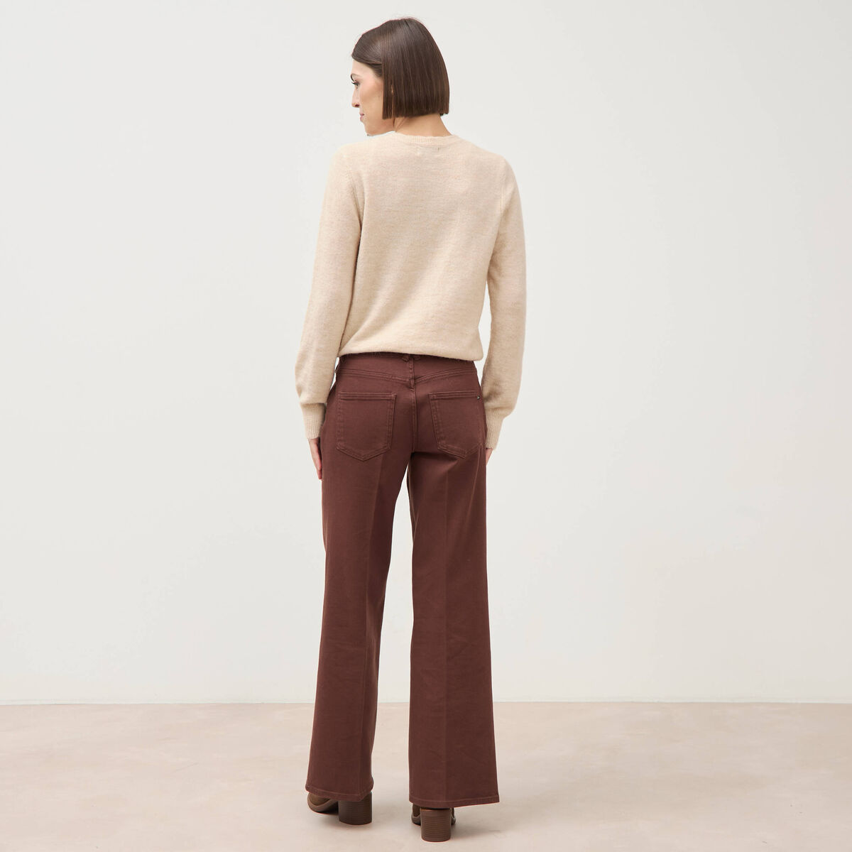 Jeans flare taille haute marron femme