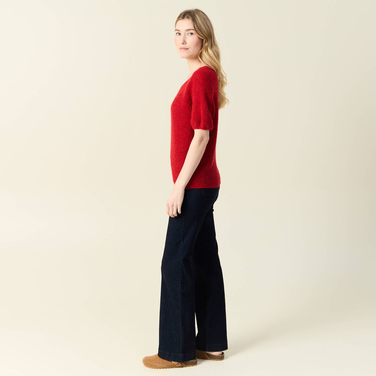 Pull manches courtes rose framboise femme