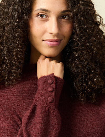 Pull col montant manches longues bordeaux femme
