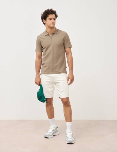Polo en coton avec zip manches courtes taupe homme