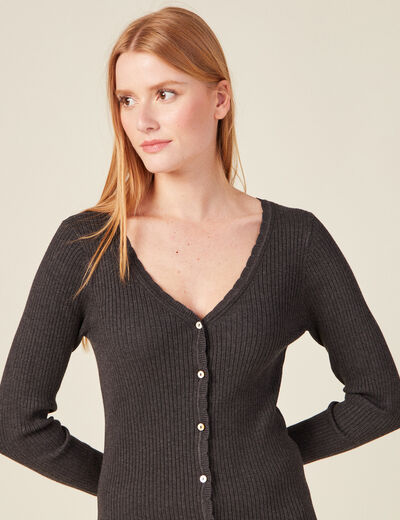Gilet col en V éco-responsable gris foncé femme