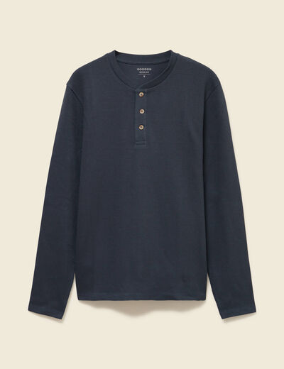 T-shirt cintr&eacute; en coton manches longues bleu gris homme