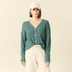 Gilet manches longues ajour&eacute; vert fonc&eacute; femme