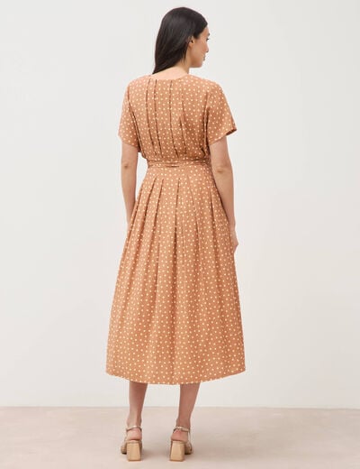 Robe fluide col v manches courtes marron clair femme