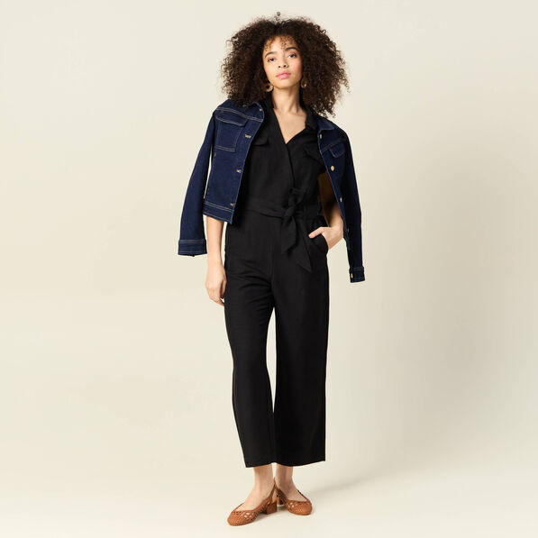 Combinaison pantalon ceinturée noir femme