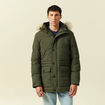 Parka longue droite &agrave; capuche vert kaki homme