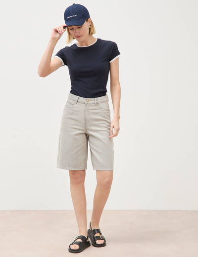 T-shirt cintr&eacute; col rond manches courtes bleu marine femme