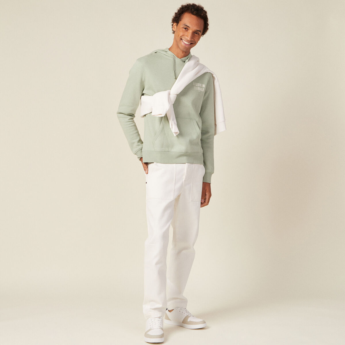Sweat à capuche vert olive homme
