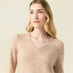 Pull manches longues col en V creme femme