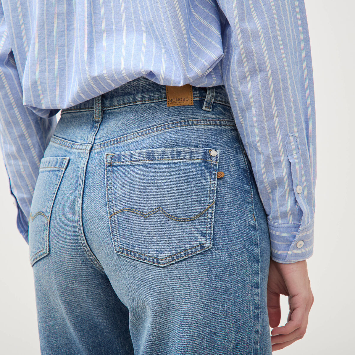 Jeans large taille haute denim stone femme
