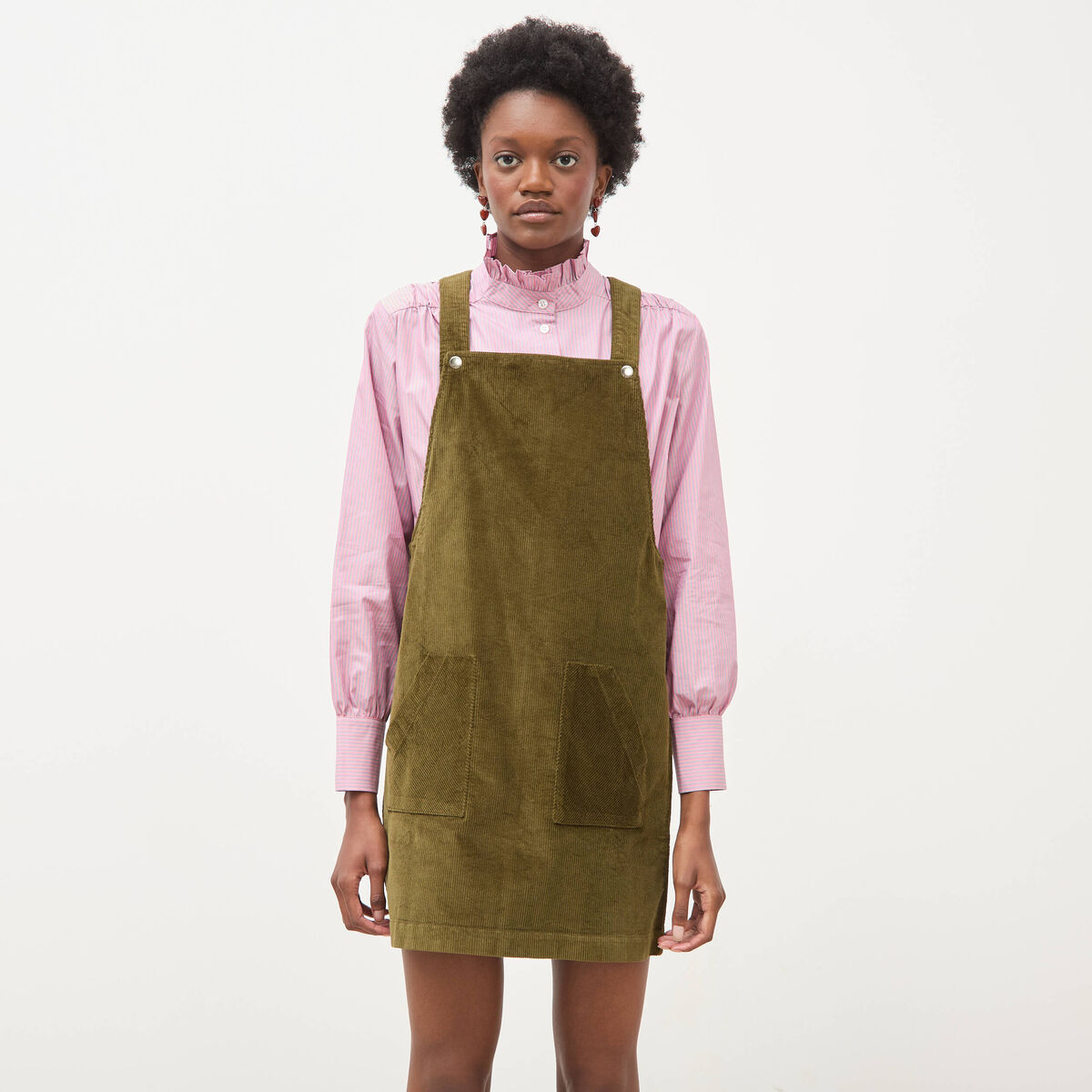 Robe sans manches en velours vert olive femme