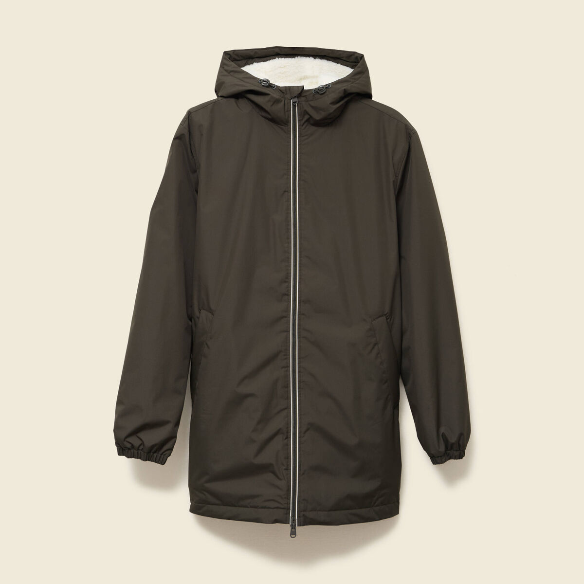 Parka longue droite &agrave; capuche vert kaki homme