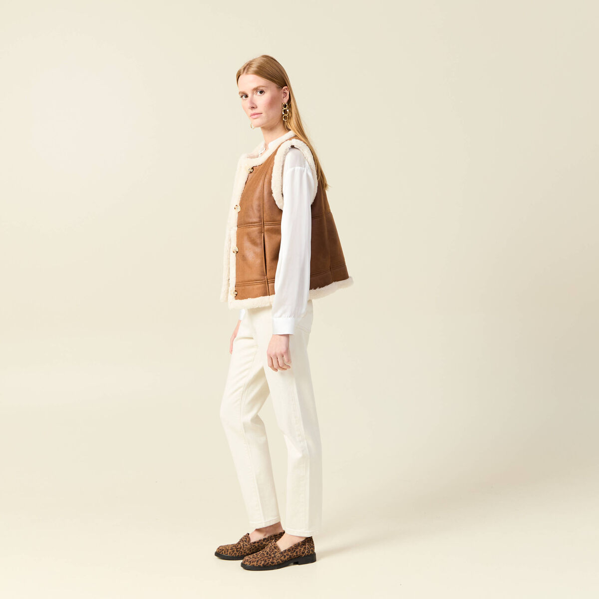 Veste su&eacute;dine sans manches marron femme