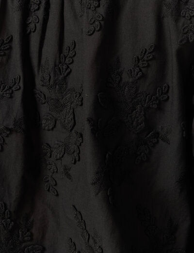 Chemise col rond manches longues brod&eacute;e noir femme