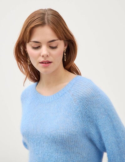 Pull manches longues col rond bleu clair femme