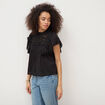 Blouse ample col montant manches courtes noir femme