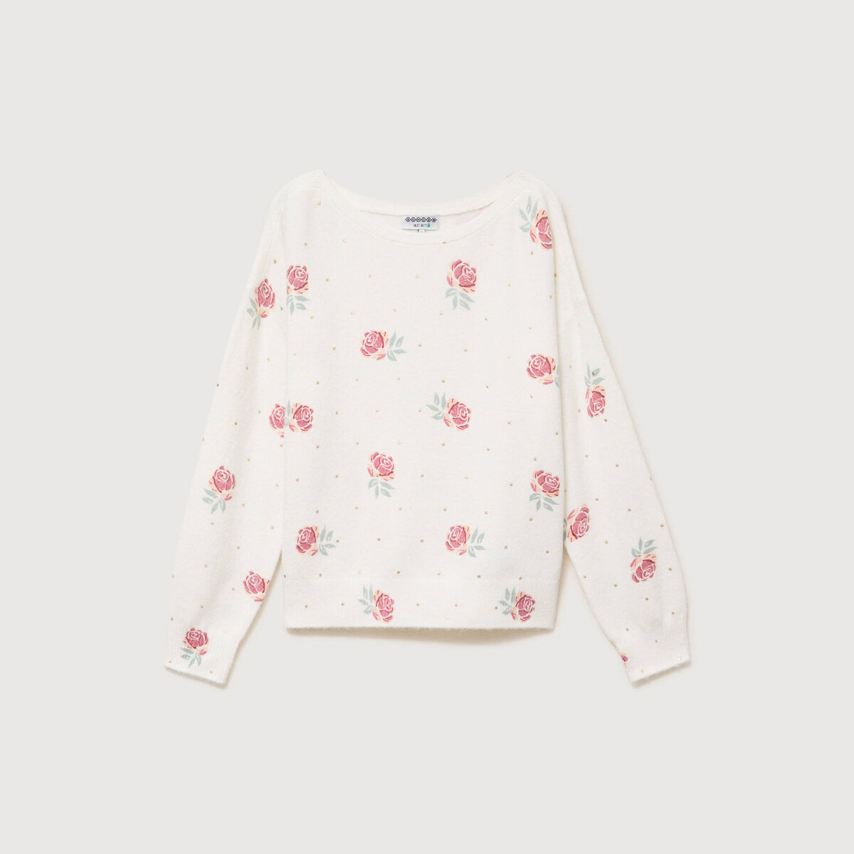 Pull col bateau manches longues ecru femme