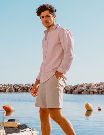 Chemise manches longues rose pastel homme